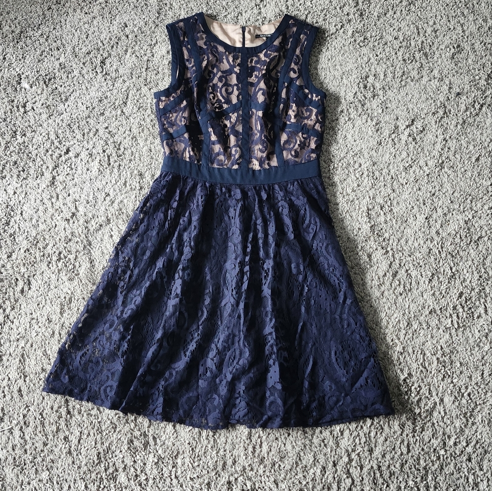 Elegant Navy Lace Dress Size 2